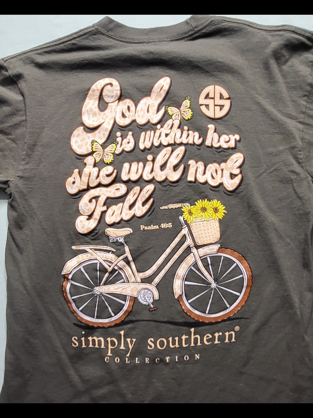 SS Green Cotton Christian Apparel 'God is within her' Bicycle Design, Medium